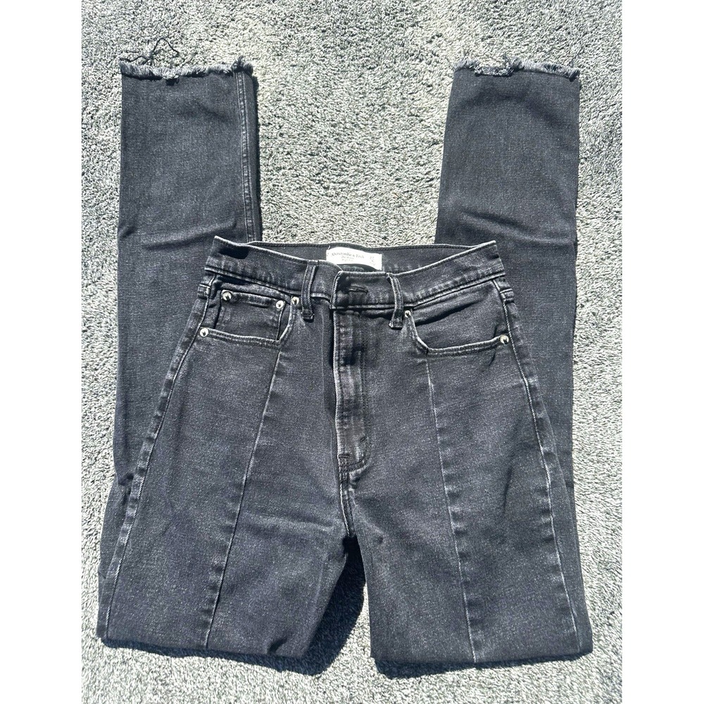 Abercrombie Fitch Womens 27 Black Skinny High Rise Jeans Split Hem Flare Raw Hem